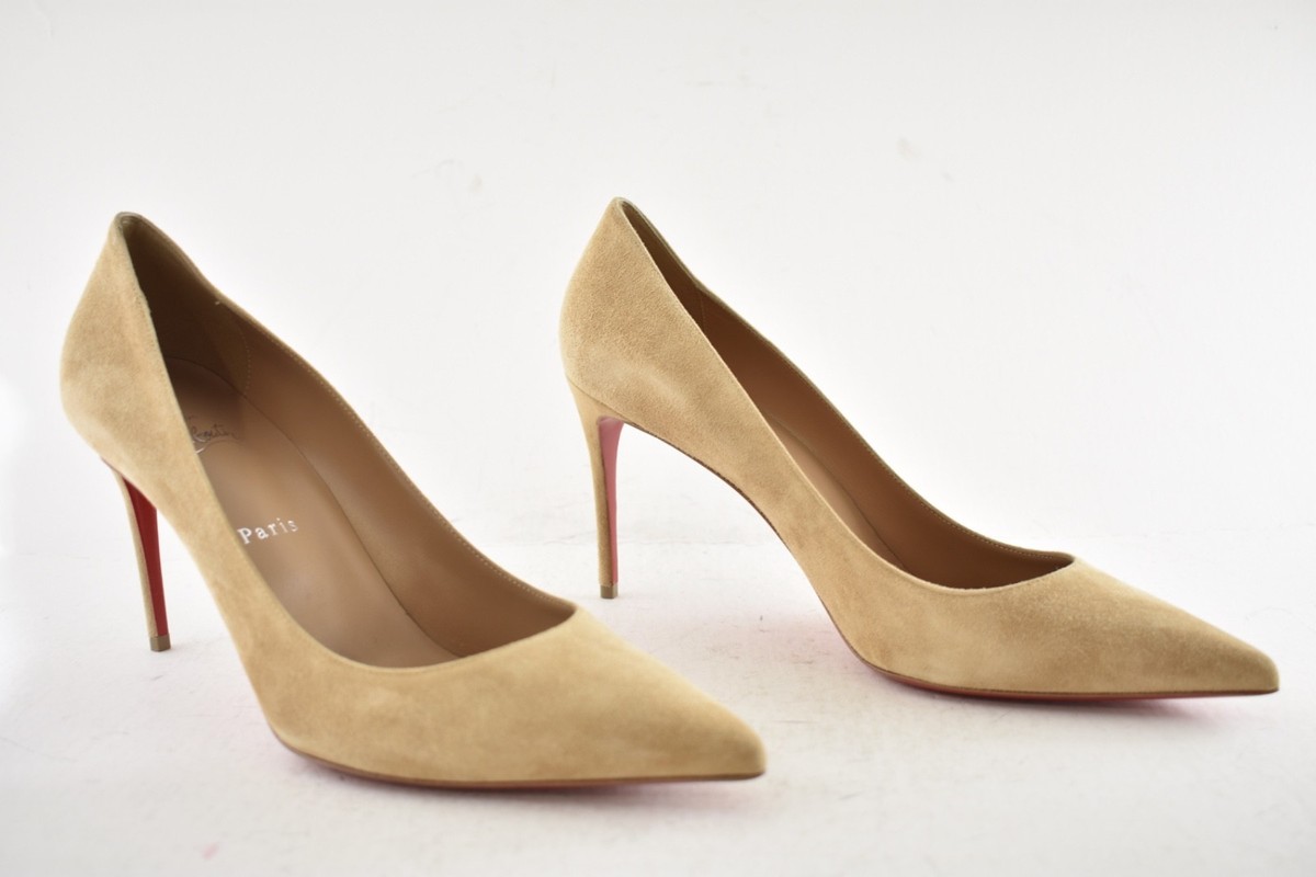 Christian Louboutin Kate 85 Lionne Beige Suede Classic Pointy Toe