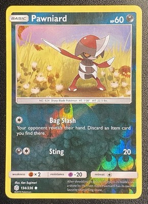 Pawniard Reverse Holo Common 134/236 Pokémon TCG Sun & Moon Cosmic Eclipse NM