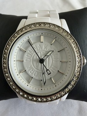 DKNY NY8011 Ladies White Crystal Bezel Watch Box Papers New Battery Spare Link