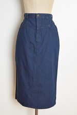 vintage 80s jean skirt denim high waist rise slim pencil midi skirt S Cherokee