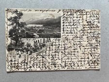 R) Small size postcard Maloja Switzerland courier gruss 1899