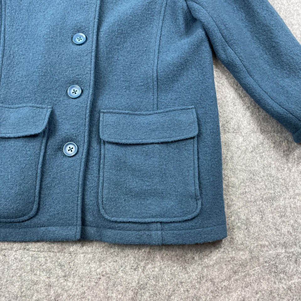 LL BEAN Jacket Womens XL Boiled Wool Bellandi Winter Coat Blue Italy - Image 3 of 4