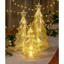 8.5”, 11”, 12.5” Light-Up Clear Glass Christmas Tree Tabletop Display Figurine 