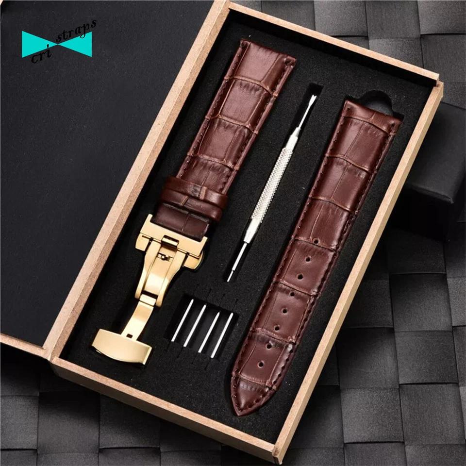 cinturino orologio in pelle coccodrillo nero marrone deployante 18 20 22 24 mm - Immagine 2 di 4