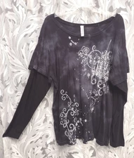 18/20-1X GITANO 100% COTTON GRAPHIC BLACK TYE DYE SILVER SHIMMER TOP T-SHIRT