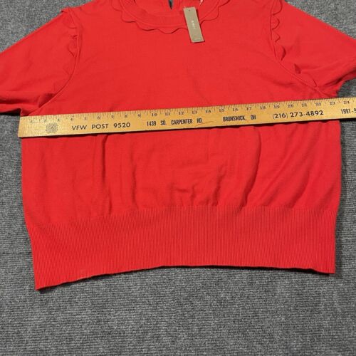 NWT J. Crew 365 Sweater Womens 2x Red Short Sleeve Crew Neck Ruffles Comfort - Picture 8 of 11