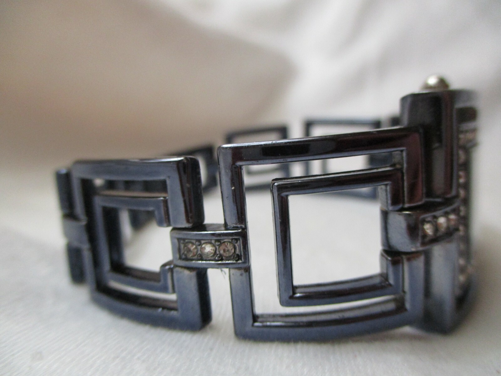 Wristwatch Rhinestones Rectangular White Face Bla… - image 3