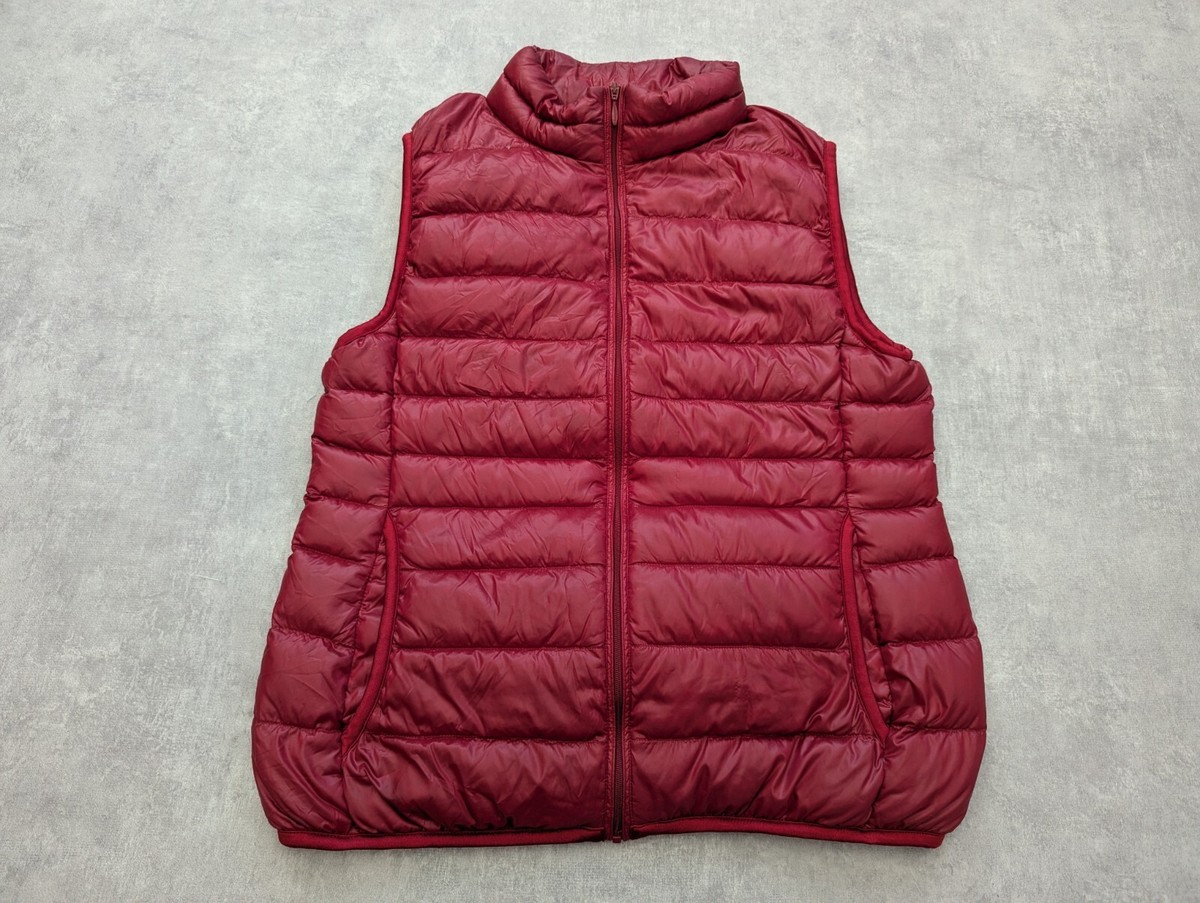 Uniqlo Gilet Womens Medium Red Puffer Down Bodywarmer Padded Quilted Vest  Top M
