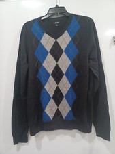 Apt 9 Wool Blend Unisex Black, Grey, Blue Vneck Pullover Argyle Sweater