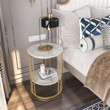 Elegant Tierd Round Marble Coffee Table Side Table Nightstand Metal Base Stand