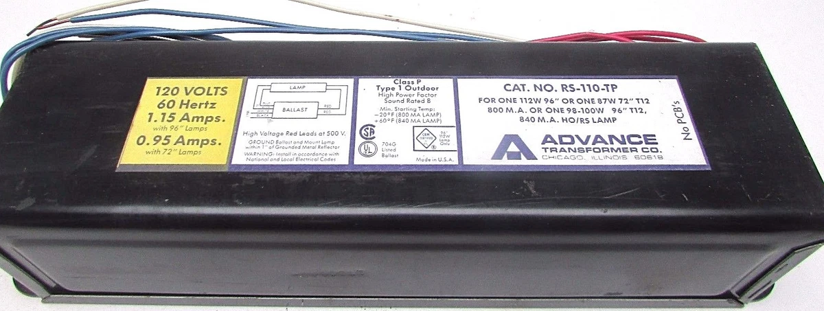 Advance RS 110 TP Rapid Start Ballast 120V 60 Hertz