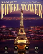 Rolife Eiffel Tower 3D Wooden Puzzle DIY Model Building Kit with LED Home Decor