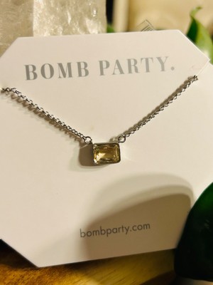 Bomb party much obliged lab, created, peach, topaz, rhodium, plating necklace
