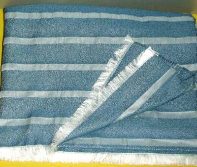 Sferra MARICE Peacock Blue Stripe Wool & Silk Throw Blanket Oversized 55x90'' New
