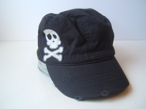 Skull Crossbones Hat Distressed Black 