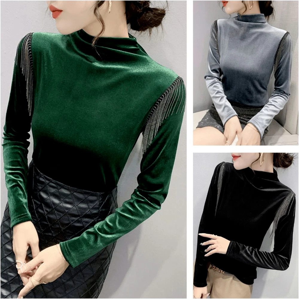 Green clearance velvet turtleneck
