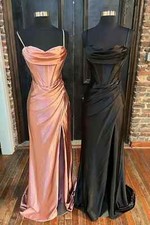 Pink Evening Dresses Stretchy Satin Sweetheart Mermaid Formal Party Prom Gowns