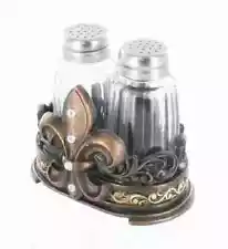 Fleur De Lis Salt & Pepper Shaker Set with Glass Shakers - Tuscan Creole Decor