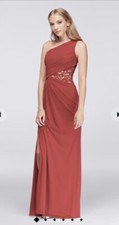 David’s Bridal Guava one-shoulder mesh dress with lace inset Size 4