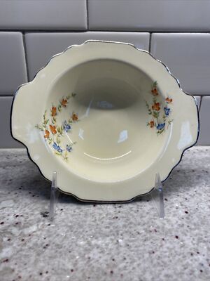 W. S. George Lido Canarytone Soup Bowl Orange/Blue/Yellow Cosmos Platinum Edge