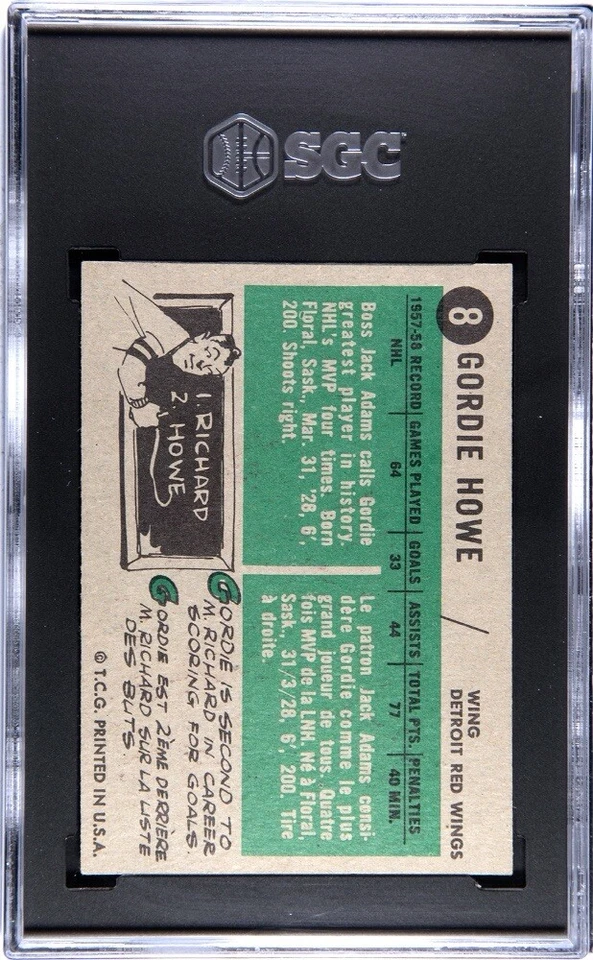 1958-59 Topps Gordon Howe (Misspelled Name) Error card SGC 5 “Mr. Hockey” - Image 2 of 2