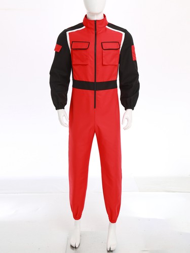 Mens Race Car Driver Contrast Color Front Zipper Long Sleeve Jumpsuit Costume - Picture 10 of 69