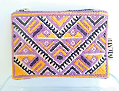 NEW Mimi EMBROIDERED COIN PURSE Purple Yellow Black 5.5 x 4'' Handmade in Croatia