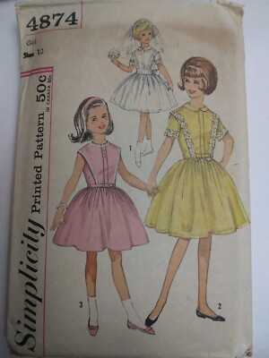 Dress Pinafore Front Fit Flare Girls 10 Simplicity 4874 Sewing Pattern VTG  50s | eBay