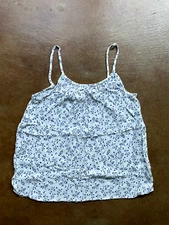 Crinkled Camisole Top in White / Blue Floral Patterned, H&M, Medium