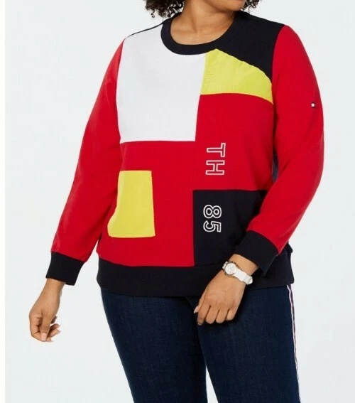 Tommy Hilfiger Plus Size Colorblocked Graphic Sweatshirt TH 85 Size 2X New