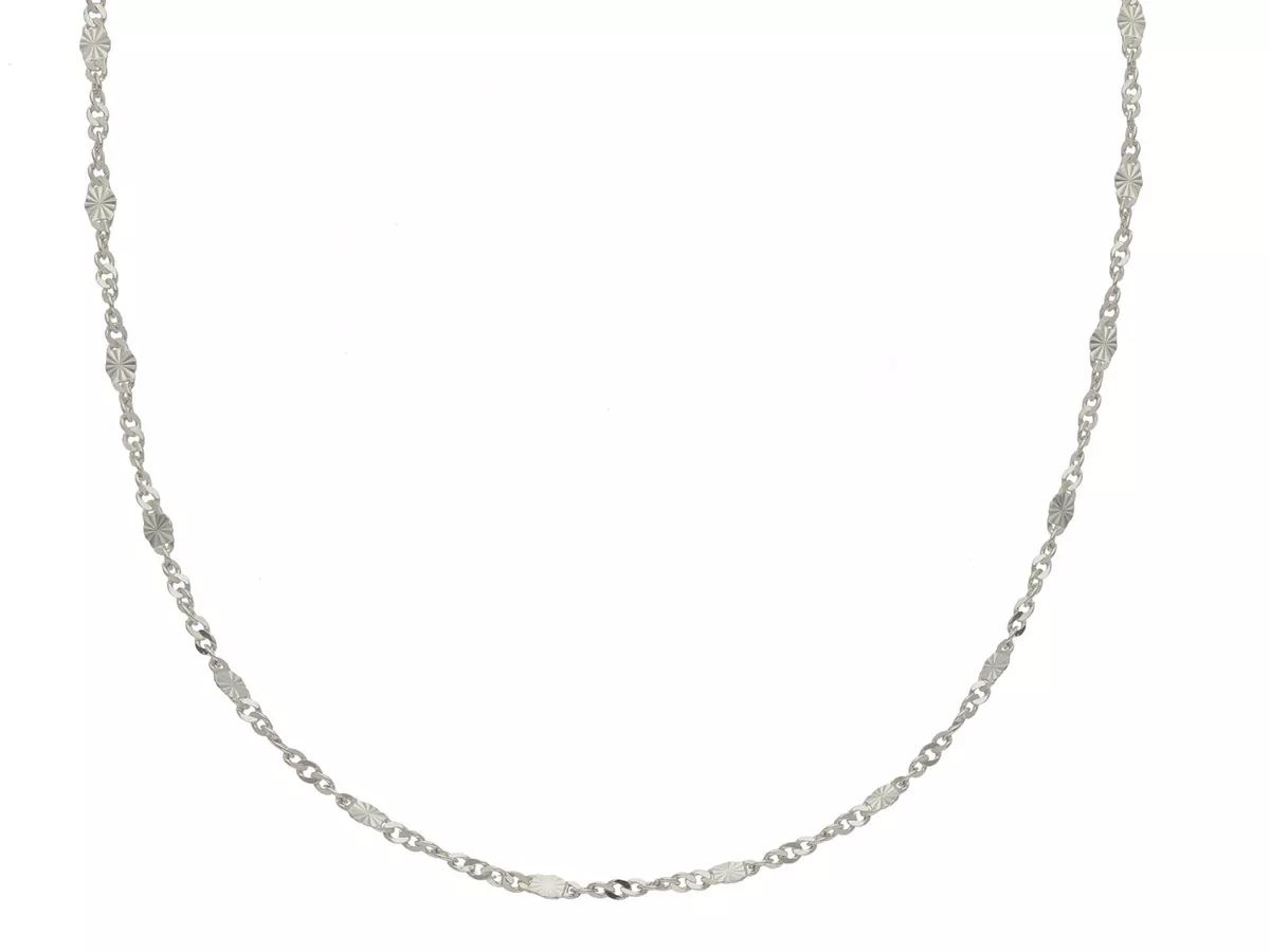18K WHITE GOLD CHAIN SINGAPORE ROPE SPIRAL ALTERNATE OVALS WITH RAYS 17.7