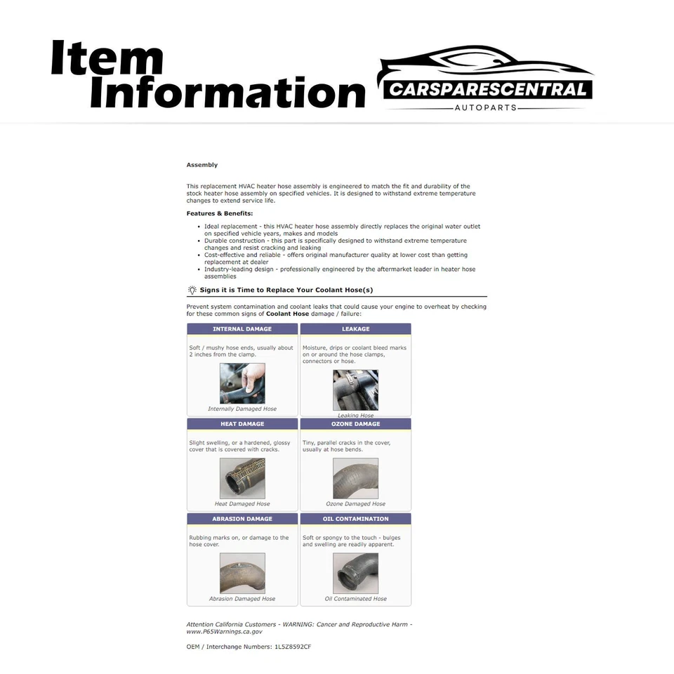 Conjunto de manguera de calefacción HVAC para Ford Ranger 2,3 L 2001-2011 Foto 3 de 4