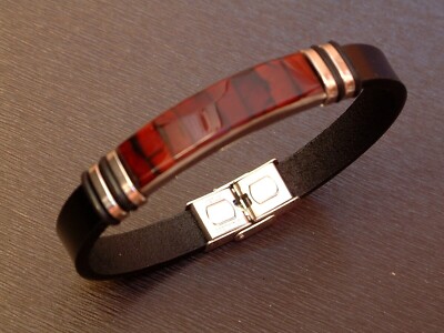 Individuelles Bernstein Armband - Amber - Edelstahl & Leder - 17 - 20,5 cm TOP !
