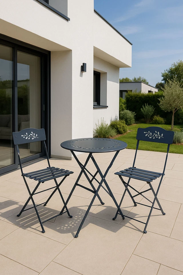 Möbelset 3 tlg. Gartenmöbel Balkonmöbel Stühle Tisch Set Eisen Gartenset Metall - Bild 4 von 4