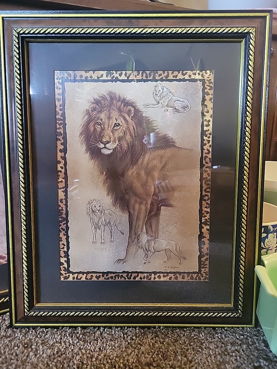 Lion Painting By J. Gibson, Wood Frame,Art | eBay
