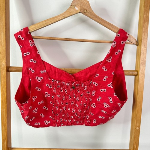 Volcom Sleeveless Crop Top Womens Medium Red Floral Print Linen & Cotton Blend - Picture 6 of 8