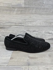 Moretti Black Label Rhinestone Studded Black Smoking Slippers Shoes Mens Size 11