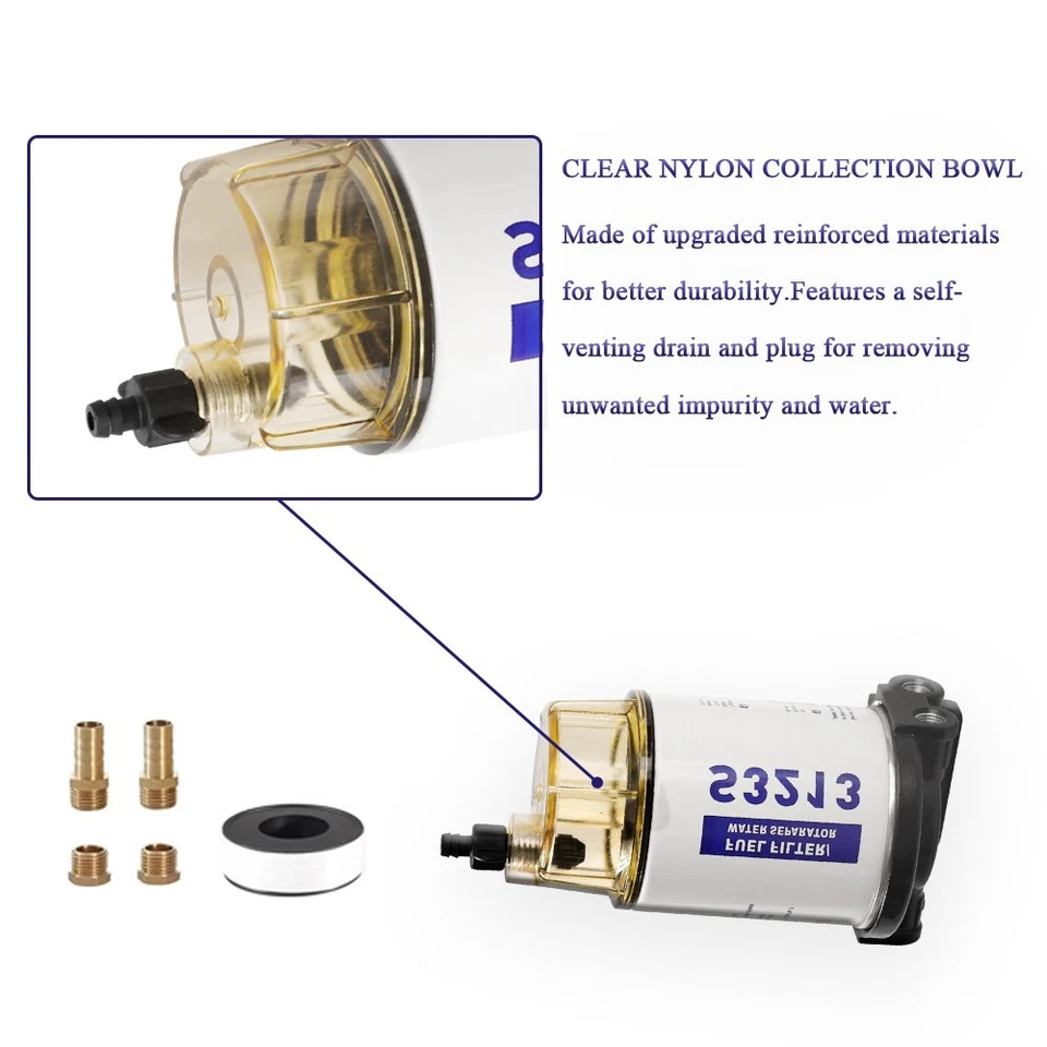 Separador de agua combustible para barco S3213 marino para fueraborda Mercury Yamaha 10 micras EE. UU. Foto 4 de 4