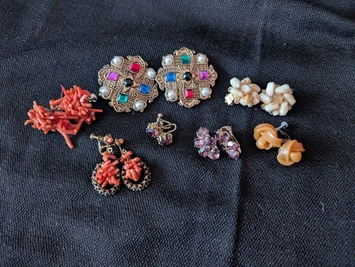 Vintage Costume Jewelry Lot, Clip On/Screw-back Earrings, Funky Earrings-7 Pairs