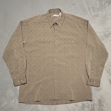 Pierre Cardin Shirt Mens Large Brown Button Up Geometric Basketweave Long Sleeve