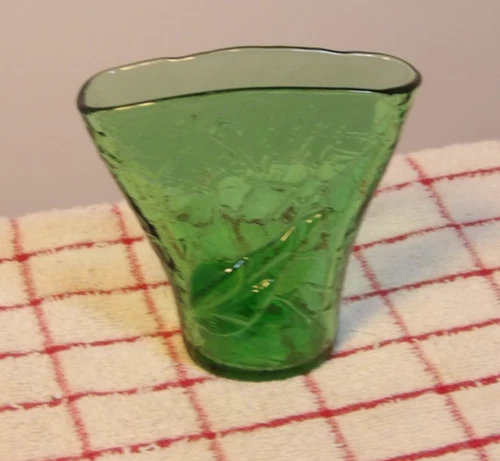 Vtg BLENKO MINI Pinch Double Neck Vase Crackle Glass Miniature 4” Green