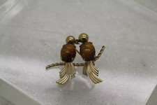 Vtg, 12k G.F.  EGYPTIAN REVIVAL SCARAB TIGERS EYE LOVEBIRDS pin #
