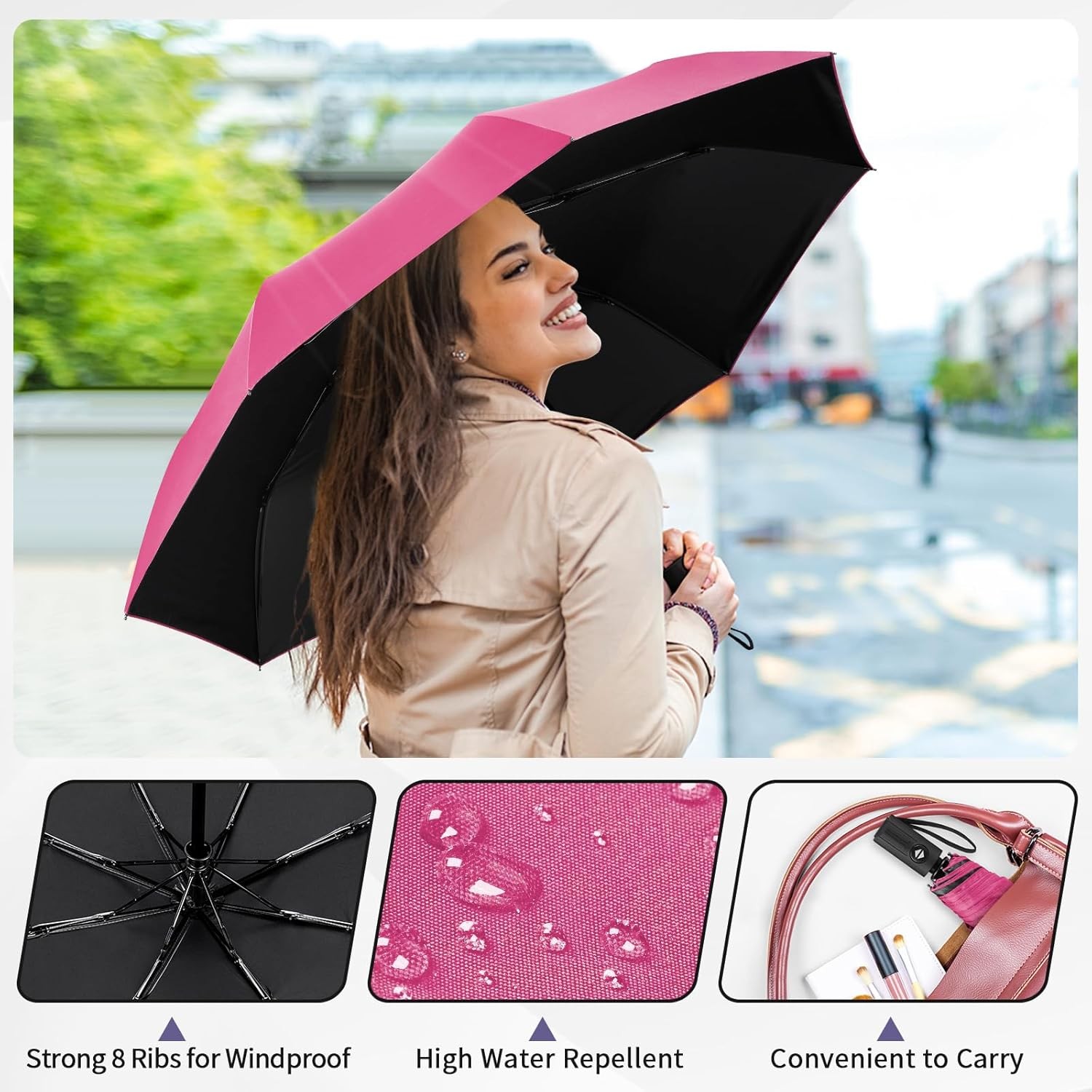 Yoobure Windproof Travel Umbrella Automatic Compact Foldable UV Rain Sun