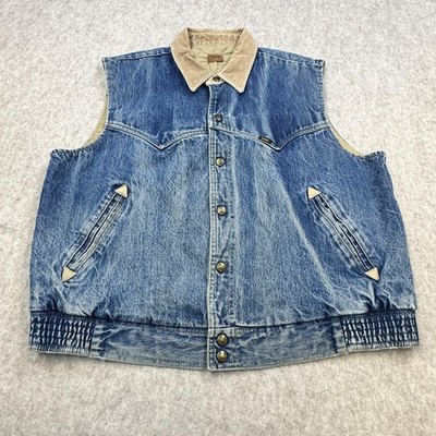 VINTAGE Lee Vest Mens XL Blue Denim Corduroy Collar Quilted Lined