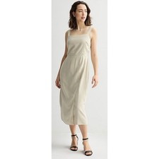 Nine West Womens Midi Overlay Dress Inca Beige XL Square Neck Linen Look