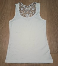 Vtg Crochet Lace Racerback Stretch T Shirt Tank Top Tunic boho XS