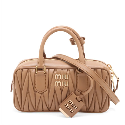 Miu Miu Matelassé Arkady Leather 2 Way Handbag Brown 5BB142