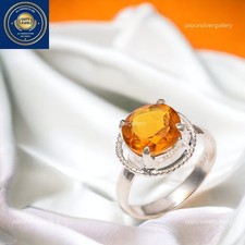 925 Silver Spessartite Garnet Gemstone Statement New Vintage Ring Jewelry Size 8