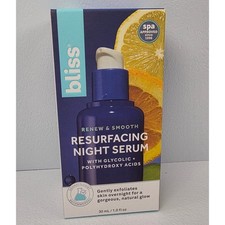 Bliss Renew Smooth Resurfacing Night Serum Glycolic Polyhydroxy Acids 30ml 1oz