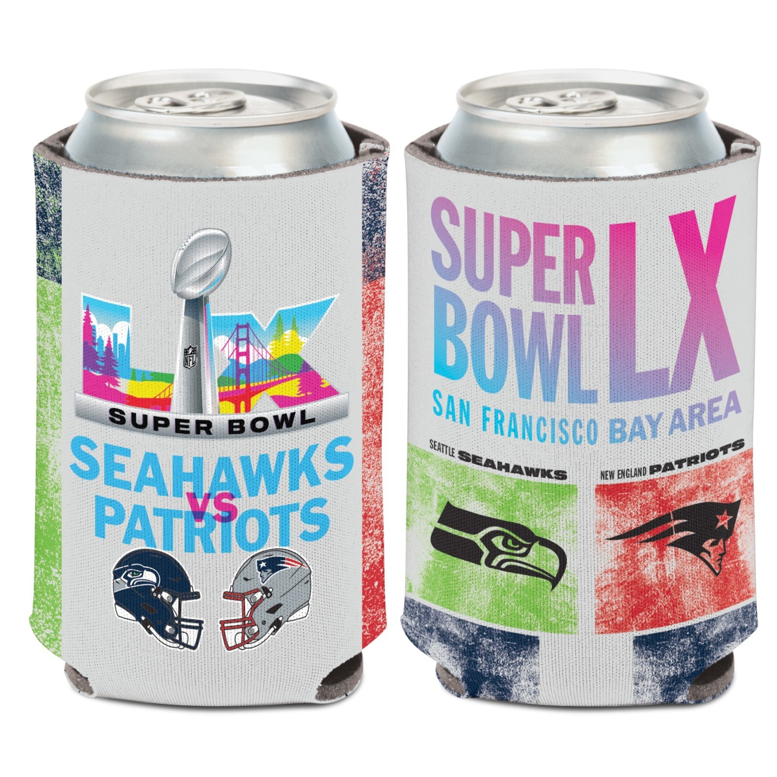 SEATTLE SEAHAWKS NEW ENGLAND PATRIOTS DUELING SUPER BOWL LX CAN COOZIE COOLER